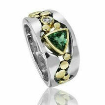 3CT Green Emerald Trillion Cut Engagement Rings for Women 14K White Gold Plated - £146.39 GBP