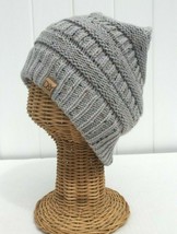 NEW Gray Knit Confetti Beanie Hat Stretchy Soft Warm Baggy Skull Cap # L - £6.43 GBP