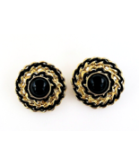 Vintage Trifari Gold Tone Black Cabochon Woven Rope Clip On Earrings - $51.61 CAD