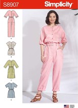 Simplicity Sewing Pattern S8907 R10187 Jumpsuit Romper Dress Belt Size 6-14 - $8.06