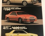 1989 Chrysler Lebaron Vintage Print Ad Advertisement pa11 - £5.45 GBP
