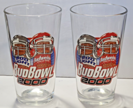 Lot of 2 Budweiser Bud Light Bud Bowl 2000 Beer Glasses 16oz 5 7/8&quot; Tall - $15.85