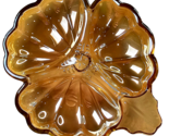 Vtg Amber Marigold Carnival Glass 3 Leaf Section Luster Clover Candy Nut... - $17.99