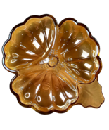 Vtg Amber Marigold Carnival Glass 3 Leaf Section Luster Clover Candy Nut... - £14.25 GBP