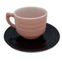 Hazel Atlas Pink &amp; Black Moderntone Milkglass Set of Tea Cup w Saucer, C... - $18.99