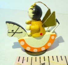 Rocking Horse Winged Angel Wooden Ornament Vintage Miniature Yellow Dots - £3.91 GBP