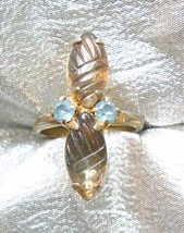 Elegant Honey &amp; Pale Blue Rhinestone Gold-tone Ring 1960s vintage size 6... - £10.24 GBP