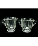 Glass Creamer &amp; Sugar Bowl, Footed Base, Vertical Ribs, Horizontal Bars,... - $20.03 CAD