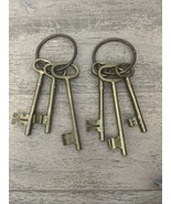 2 Vintage Lot of 3 Large BRASS Skeleton Keys And Ring Holders - $25.00