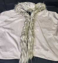 ADRIENNE LANDAU Hooded Kimono Jacket Faux Fur Trim Taupe Size M/L - £53.18 GBP