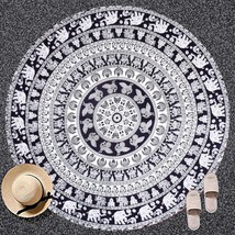Black White Peacock Elephant Mandala Indian Cotton Table Cover Home Decorations - £13.43 GBP