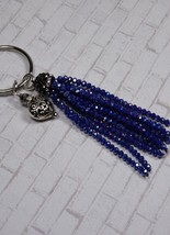 Blue Tassel Rhinestone Crystal Silver Puffed Heart Keychain Handmade New - £15.29 GBP