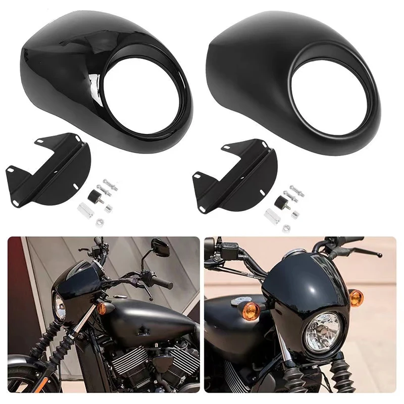 Motorcycle Headlight Mask Head Light Fairing Front Fork Mount Kits For Harley - £38.94 GBP