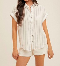 Hem &amp; Thread stripe button down in Ivory - size L - £28.31 GBP