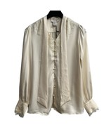 Rachel Zoe Top Womens M Ivory Satin Lace Trim Pearl Button Down Blouse F... - €25,70 EUR