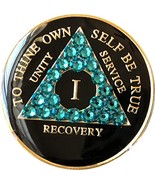 1 Year AA Medallion Black Tri-Plate Blue Zircon Color Swarovski Crystal ... - $391.66 MXN