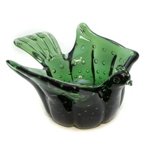 Vintage Art Blow Glass Dove Pigeon Bird Green Controlled Bubbles Bowl Candy Dish - £27.24 GBP