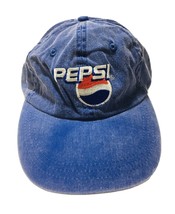 Vtg 90&#39;s - Pepsi Logo Embroidered Cap Hat Pop Soda - Blue Denim Strapback Brass - £37.64 GBP