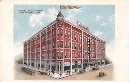 DES MOINES IOWA HOTEL WELLINGTON~TROLEY~AUTOS ARTIST POSTCARD  1916 RPO ... - $5.53
