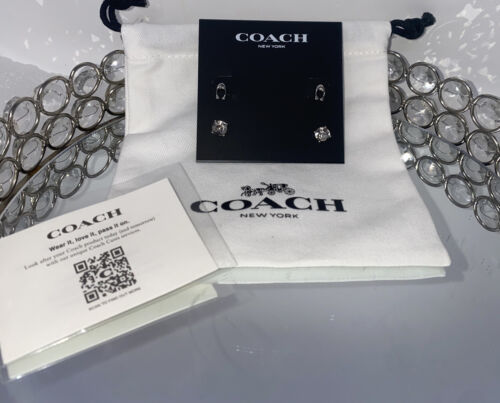 Primary image for COACH SIGNATURE C Silver Stud Earring Set of 2 w/Gift Bag New With Tags