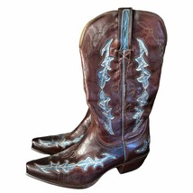 Charlie Horse brown &amp; aqua teal leather cowboy cowgirl boots size 7 - £131.68 GBP