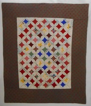 Geometric Design Hand Sewn Vtg Quilt Artwork Wall Art Hanging 32x38&quot; - £47.92 GBP