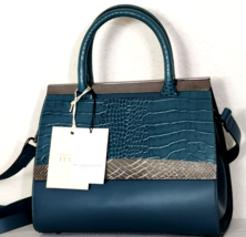 Vittoria Napoli Italian Designer Teal Croc Embossed Leather Satchel Bagnwt! - $188.09