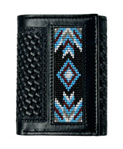 Men&#39;s Western Tooled Leather Beaded Floral Tri-Fold Wallet 18RSW-Trifold - £28.50 GBP