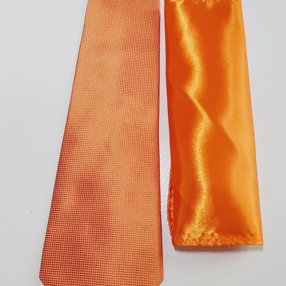 New KaiLong Mens Hand Made Silk NeckTie Orange Solid handkerchief - £25.39 GBP