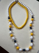 Vintage Lot of Sunny Yellow &amp; Long White Blue &amp; Yellow Plastic Bead Necklaces – - £8.85 GBP
