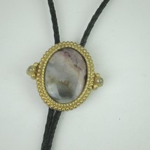 Vintage Bolo Tie Polished Stone in Gold Tone Bead Frame Cowboy Western Accessory - £7.98 GBP
