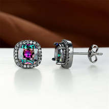 Purple Princess Crystal &amp; Rhodium-Plated Halo Stud Earrings - £11.18 GBP