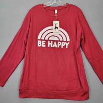 Leo Rosi Women T-Shirt Size L Red Be Happy Stretch Long Sleeve Casual Round Neck - £7.95 GBP