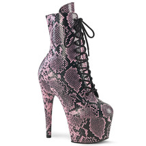 Pleaser ADORE-1020SPWR Women&#39;s 7&quot; Heel Platform Lace-Up Pink Snake Ankle Boots - £76.93 GBP