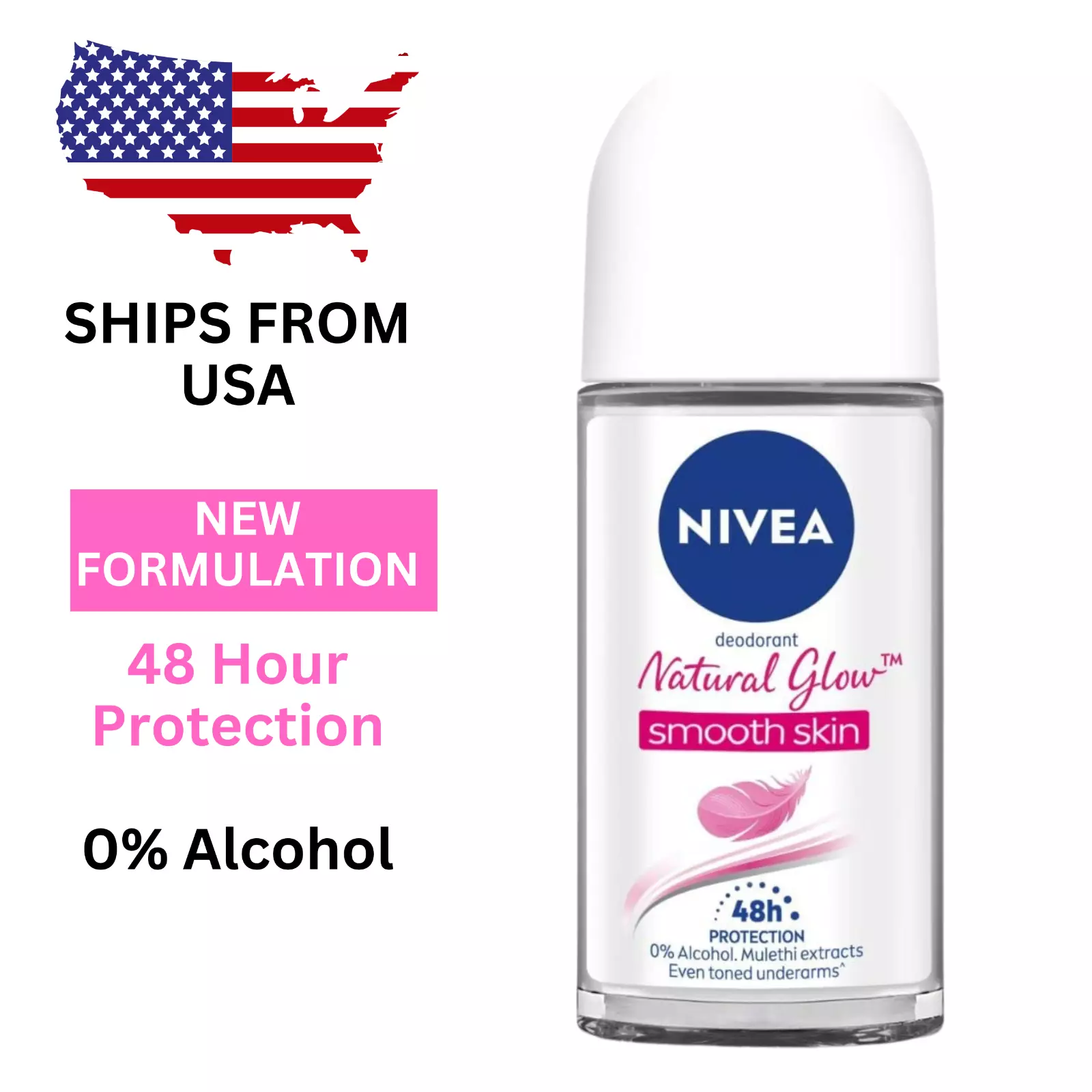 NIVEA Natural Glow Smooth Skin Deodorant Roll On for Women 50ml (Ships F... - $10.99