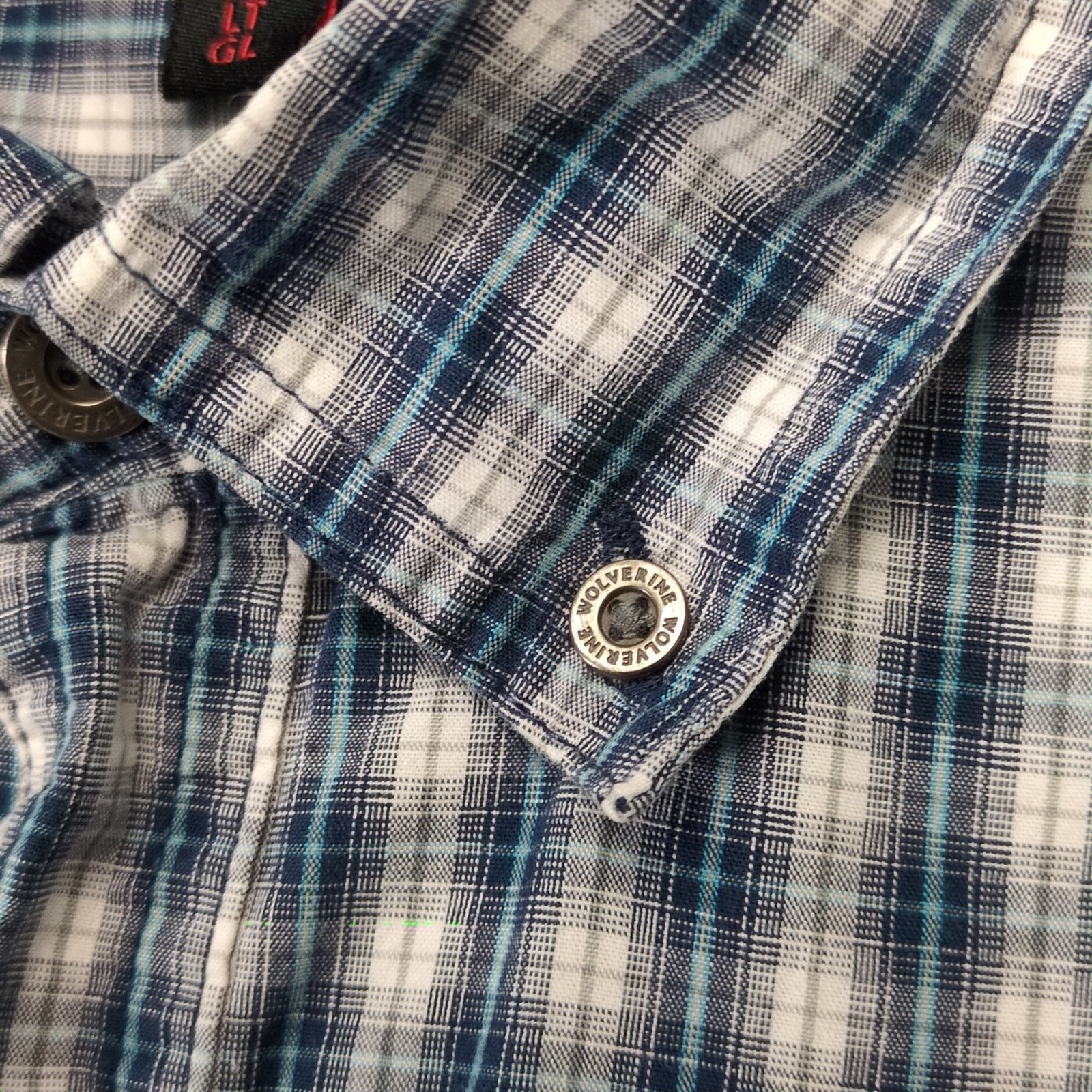 Wolverine Blue Plaid Cotton Button Down Shirt Men's L Tall Short Slv Gorpcore Item image 9