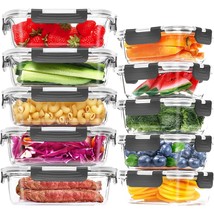 10 Pack Glass Food Storage Containers With Lids, Glass Airtight Meal Prep Contai - £39.64 GBP