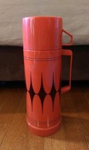 Vintage Aladdin Insulated Flask Thermos Red with Black Diamond Pattern 1 Quart - £11.97 GBP