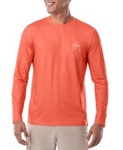 Guy Harvey Men&#39;s Moisture-Wicking Upf 50 Logo Graphic L/S T-Shirt Coral-... - $29.99