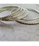 Silver with Gold Glitter Thin Metal Bangles Metallics Stack of 6 - $18.95 CAD