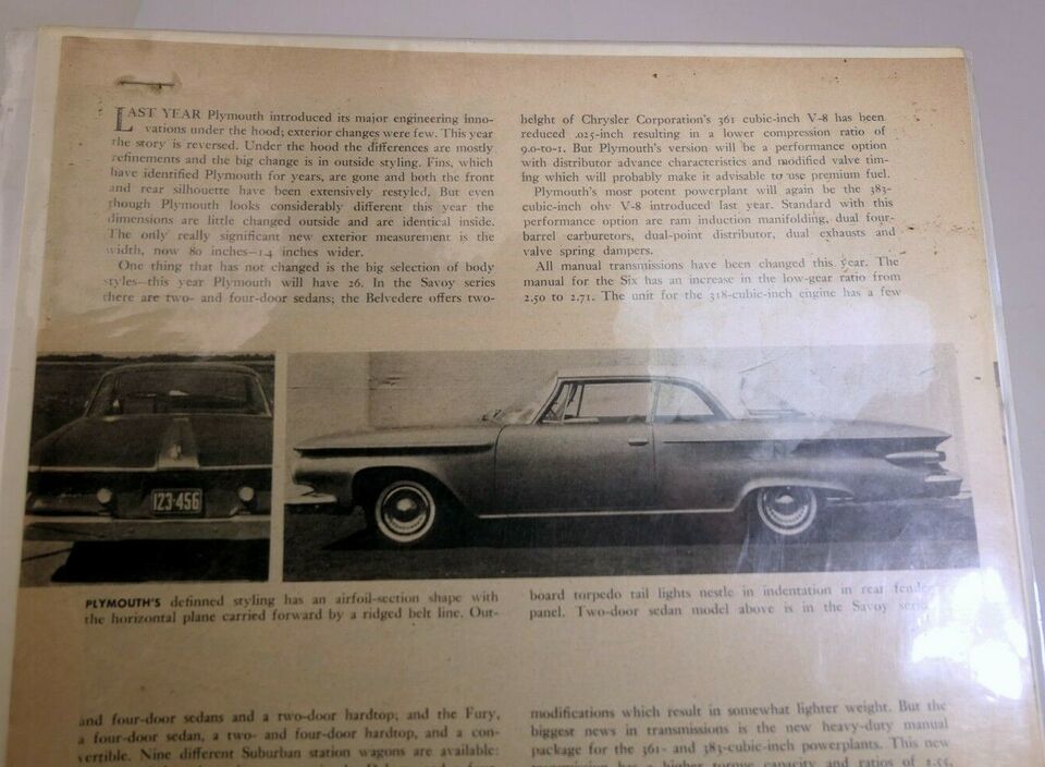 1961 Plymouth V8 383 361 Magazine clippings advertisement Ad - $9.91