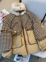 KBAT Winter Oversized Woolen Tweed Patchwork Jacket Women Windproof Basic Jacket - £73.38 GBP