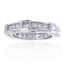 3.00 Carat Look Round &amp; Princess Cut AAA+ Cubic Zirconia Eternity Band in Silver - £48.10 GBP