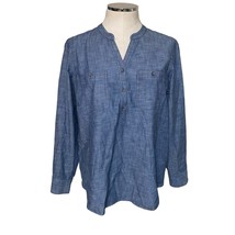 J. Jill Blue Chambray Denim Long Sleeve Tunic Top Size M Petite  - $31.57