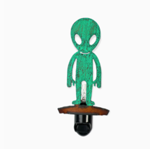 Creepy Alien Night Light Recycled Iron Hand Painted UFO Flying Saucer Kids - $28.95
