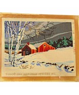 Needlepoint Stitched Winter Snow Barn Farm Country Scene 12x16 Vintage 1984 - £18.88 GBP