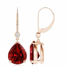 Lab-Grown Ruby Leverback Drop Earrings with Diamond in 14K Gold (12x10mm, 10 Ct) - £2,296.23 GBP