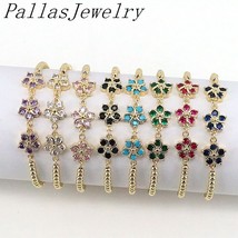 10Pcs Gold Filled Crystal Zircon Flower Connector Chain Bracelets for Women Fash - £44.88 GBP