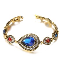 Boho Bracelets Luxury Indian Jewelry Red Crystal Bracelets For Women Vintage Gol - £6.81 GBP