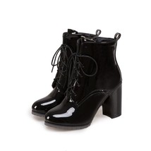 Fashion Ankle Boots For Women Shoes High Heels Short Boots Patent Lace-up Women&#39; - £58.74 GBP